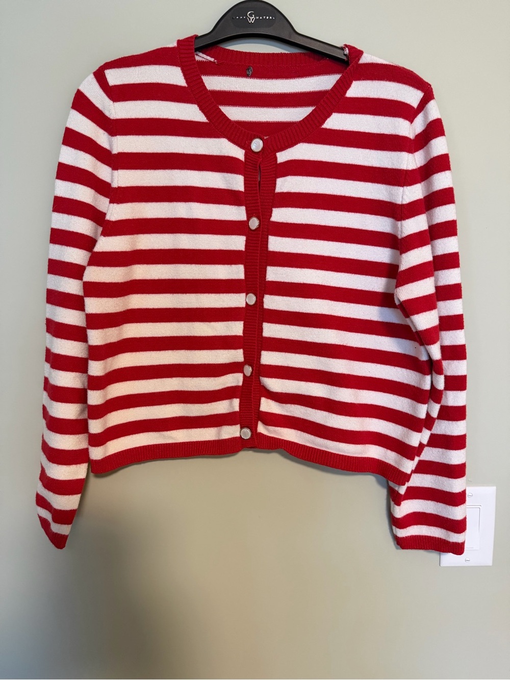 Striped Red & White Button Cardigan